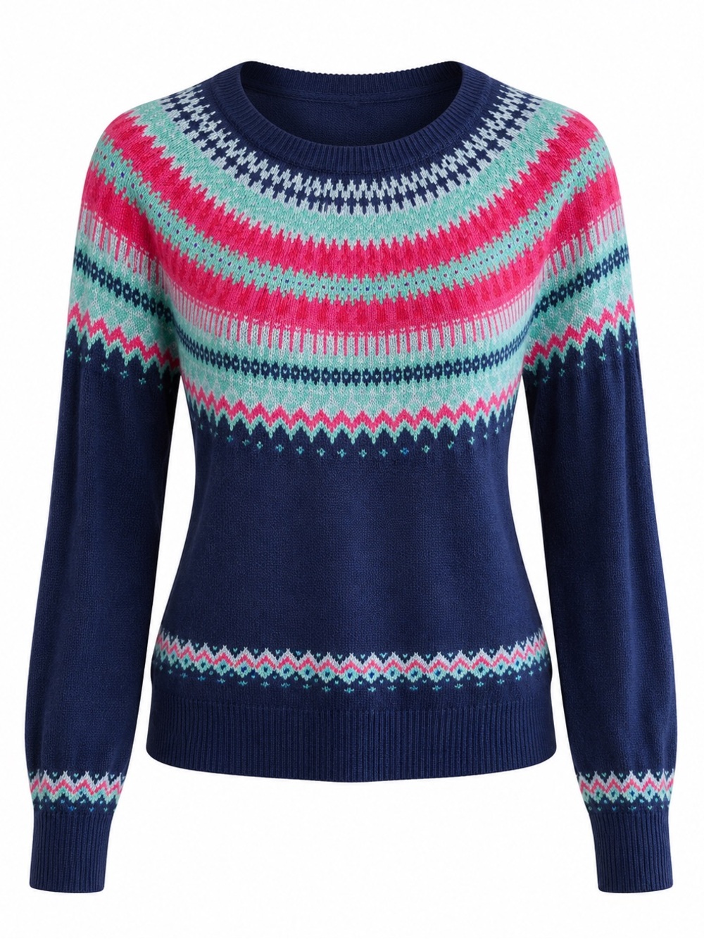 Vineyard Vines XL Women’s Fair Isle Sweater Wool Blend Nordic Pink Blue